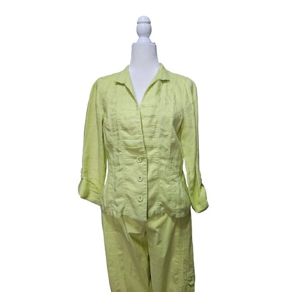 Chico lime green linen military style jacket and cotton capri cargo pants size 0 - Picture 15 of 15